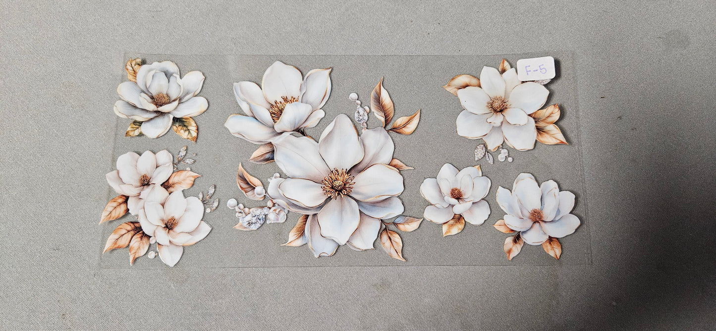 F-5 White Flower with Gold UVDTF Wrap