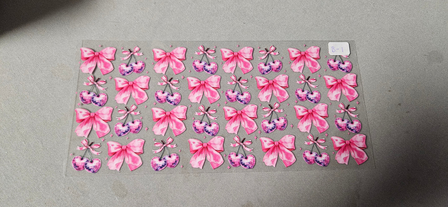 B-1 Pink cherries and bows UVDTF Wraps