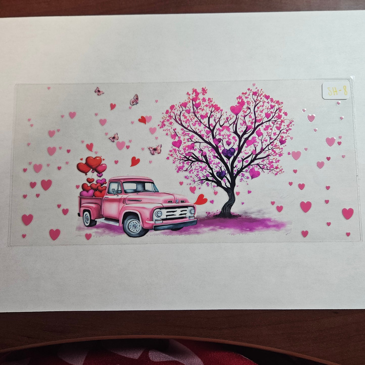 SH-8 Pink Truck and Heart Tree UVDTF Wrap