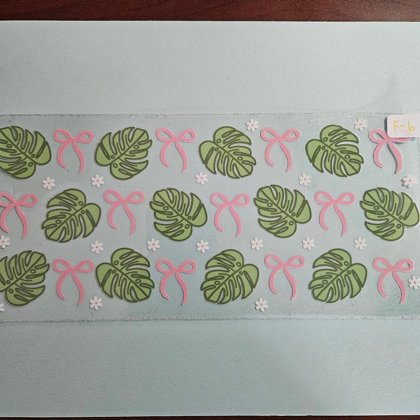 F-6 Green Leaf and Pink Bows UVDTF Wraps
