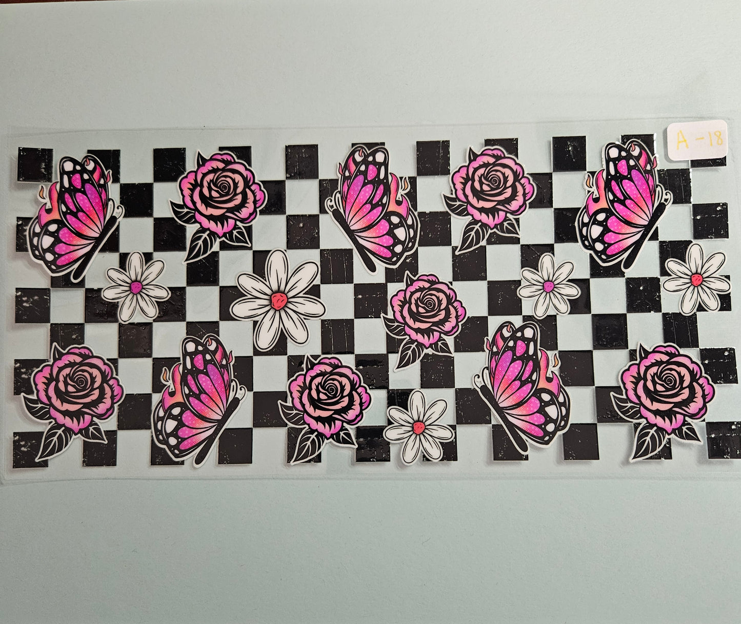 A-18 Pink Butterfly and Flowers UVDTF Wrap