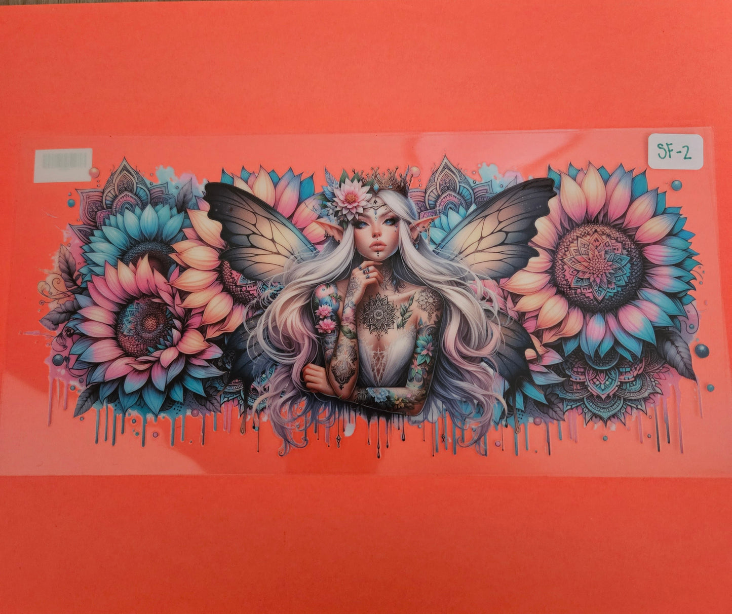 SF-2 Tattooed Fairy & Mandala Sunflower UVDTF Wrap