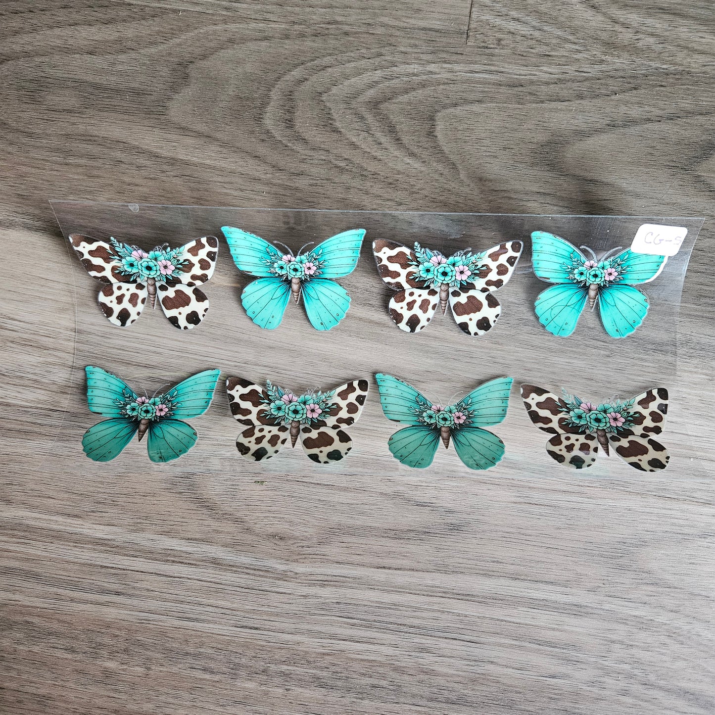 CG-5 Teal and White/Brown Polka Dot Butterfly UVDTF Wrap