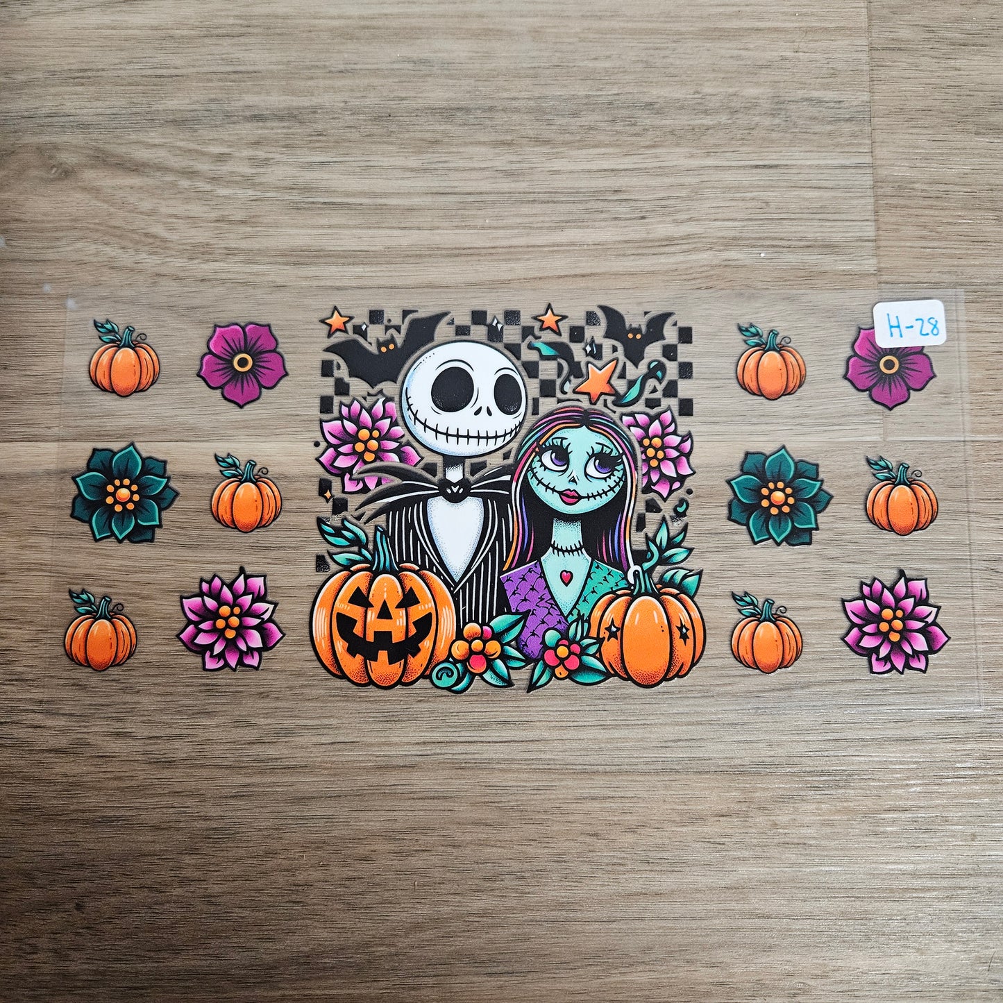 H-28 Skeleton Couple Pumpkin Patch UVDTF Wrap