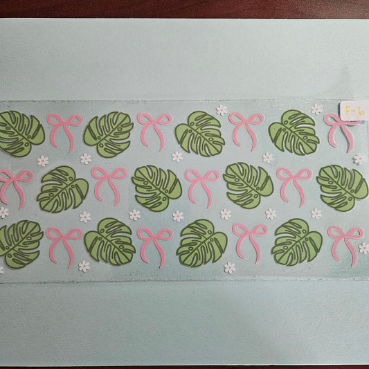 F-6 Green Leaf and Pink Bows UVDTF Wraps
