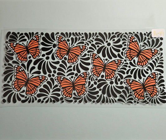 A-19 Orange and Black Butterfly UVDTF Wraps