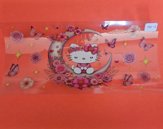 HK-2 Moonlit Kitty Cat Floral UVDTF Wrap