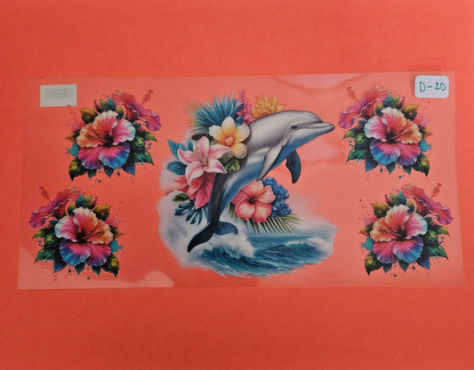 D-20 Dolphin with flower UVDTF Wraps