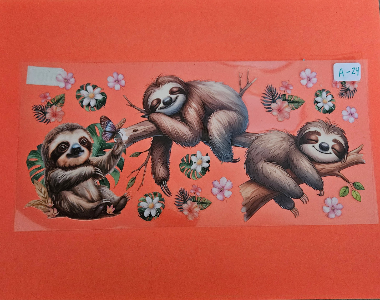 A-24 Sleeping Sloth Hanging On A Branch UVDTF Wrap