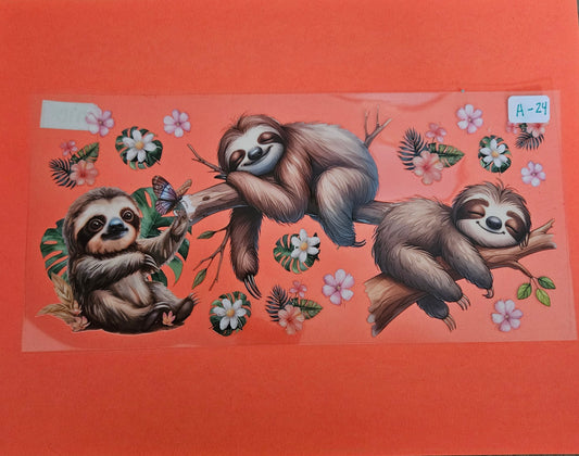 A-24 Sleeping Sloth Hanging On A Branch UVDTF Wrap