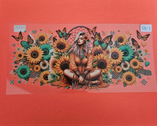 SB-1 Boho Sunflower Dreamcatcher Girl UVDTF Wrap