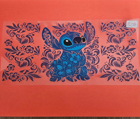 C-15 Blue Alien Floral UVDTF Wrap