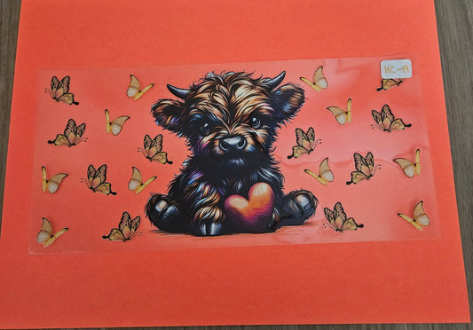 HC-19 Cow with heart and butterflys UVDTF Wraps