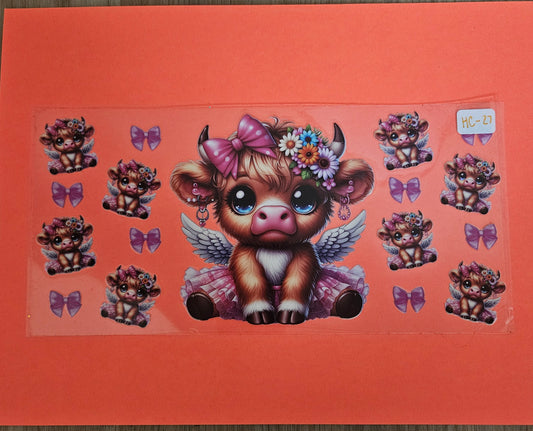 HC-27 Cow with pink bow and flowers UVDTF Wrap