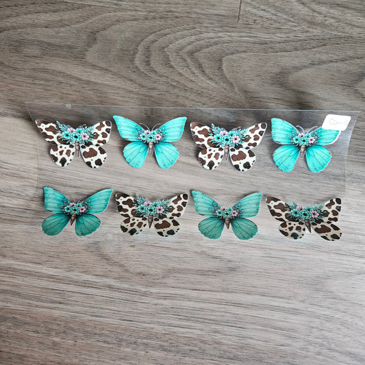 CG-5 Teal and White/Brown Polka Dot Butterfly UVDTF Wrap