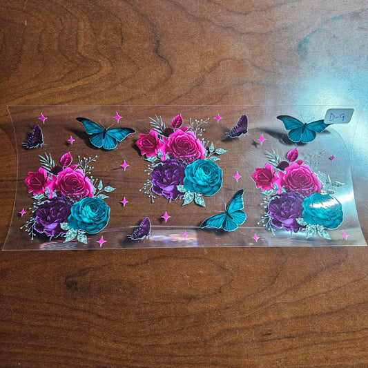 D-9 Colorful roses and butterflies UVDTF Wraps