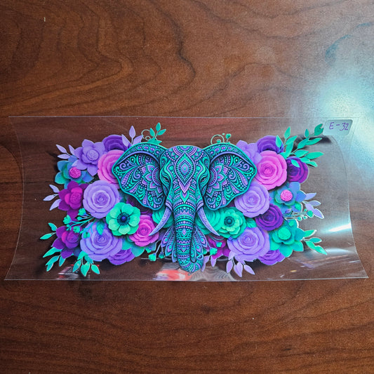 E-32 Purple and Teal Elephant UVDTF Wrap