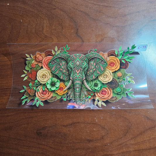 E-33 Orange and Green Elephant UVDTF Wrap