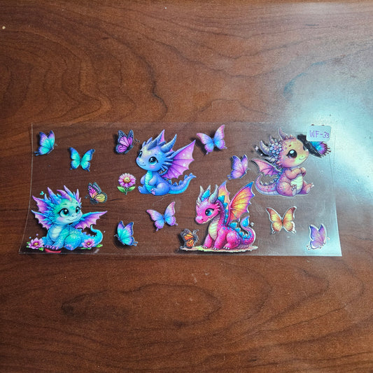 WF-33 Colorful dragons with butterflies UVDTF Wrap
