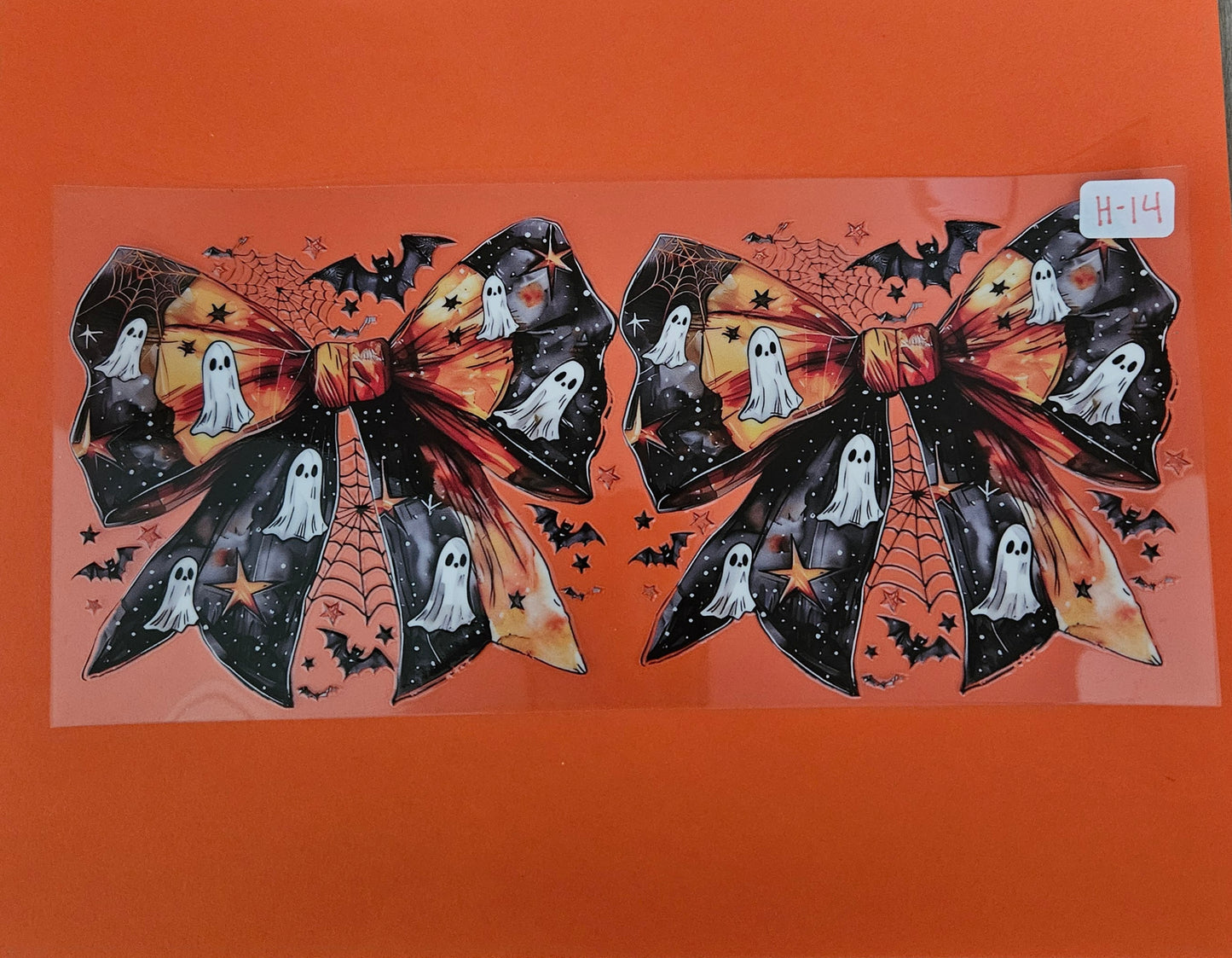 H-14 Black and Orange Ghost Bow UVDTF Wrap