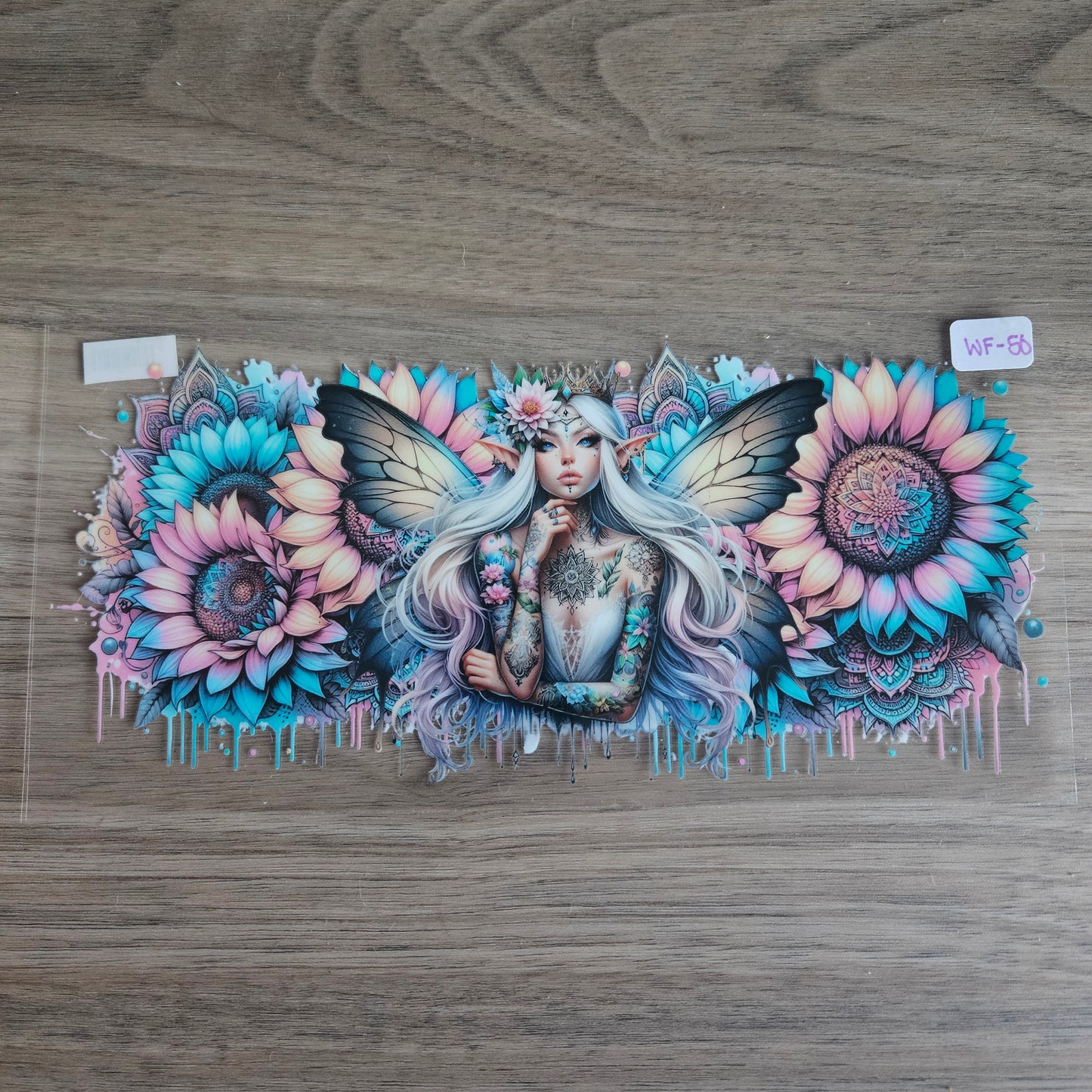 WF-50 Tattooed Fairy & Mandala Sunflower UVDTF Wrap