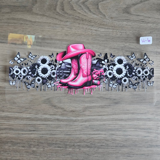 W-6 Pink Boots and Black Sunflowers UVDTF Wrap