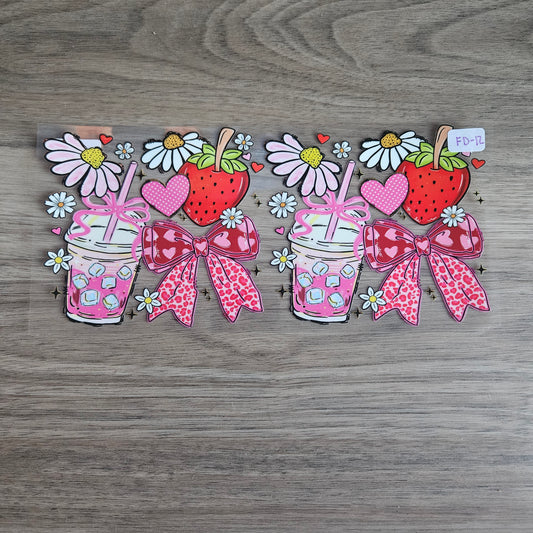 FD-12 Strawberry Iced Drink Bow & Daisy UVDTF Wrap