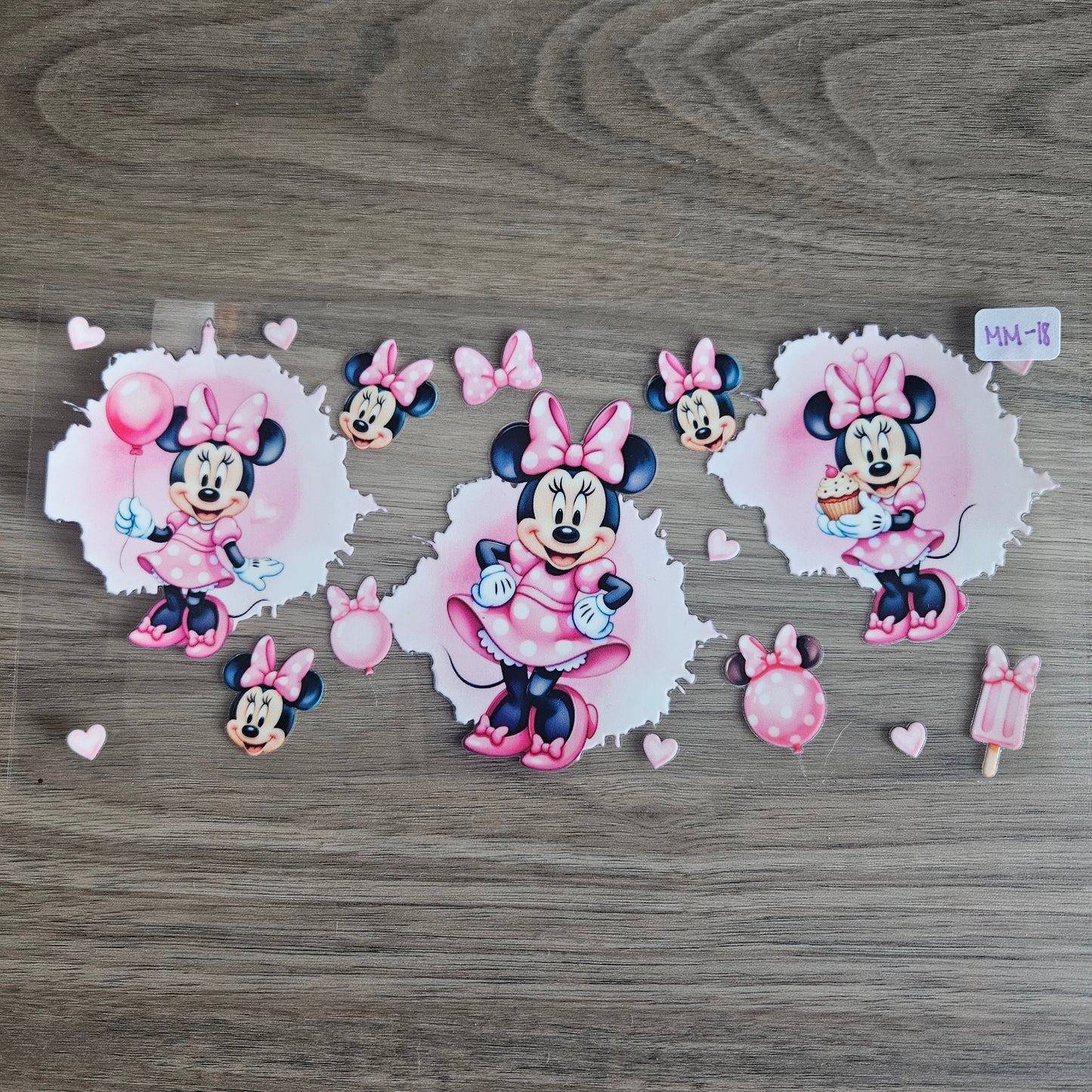 MM-18 Pink Bow Mouse Girl Balloon & Cupcake UVDTF Wrap