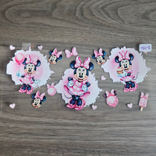 MM-18 Pink Bow Mouse Girl Balloon & Cupcake UVDTF Wrap
