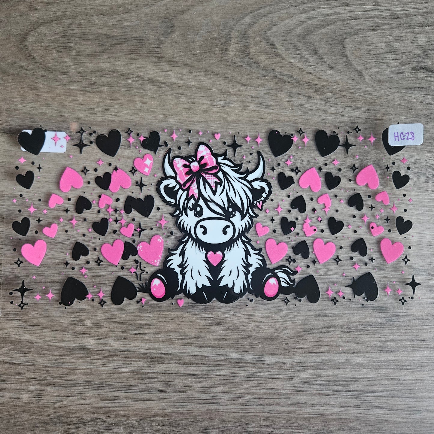 HC-28 Pink & Black Hearts Fluffy Cow UVDTF Wrap