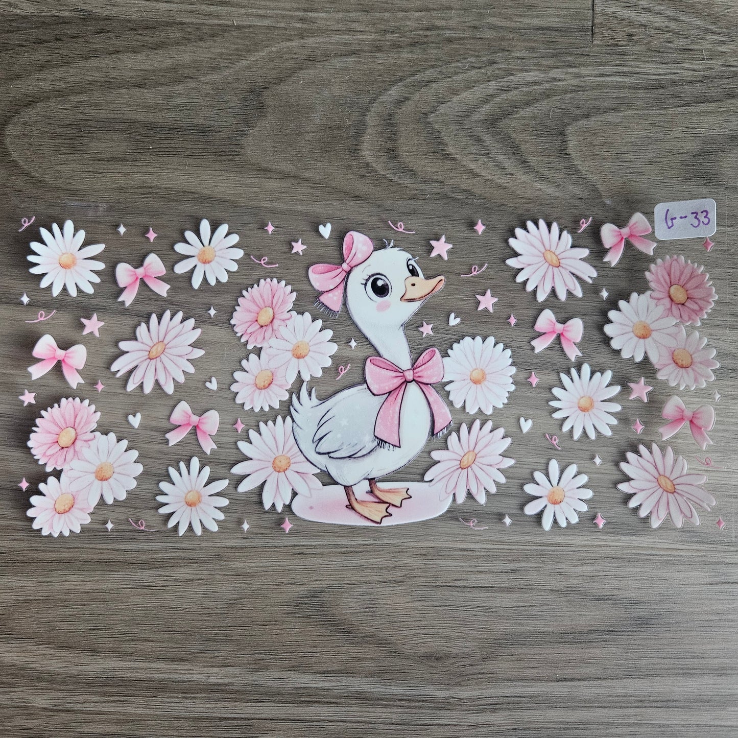 G-33 Pink Bow Goose & Daisies UVDTF Wrap