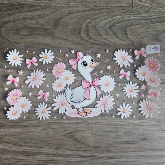 G-33 Pink Bow Goose & Daisies UVDTF Wrap