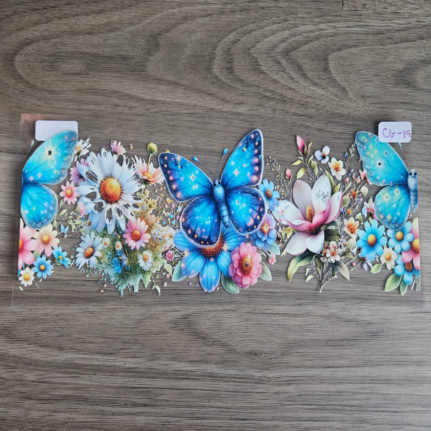 CG-19 Blue Butterfly Floral Garden UVDTF Wrap