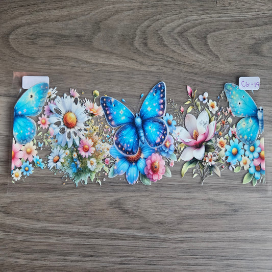 CG-19 Blue Butterfly Floral Garden UVDTF Wrap