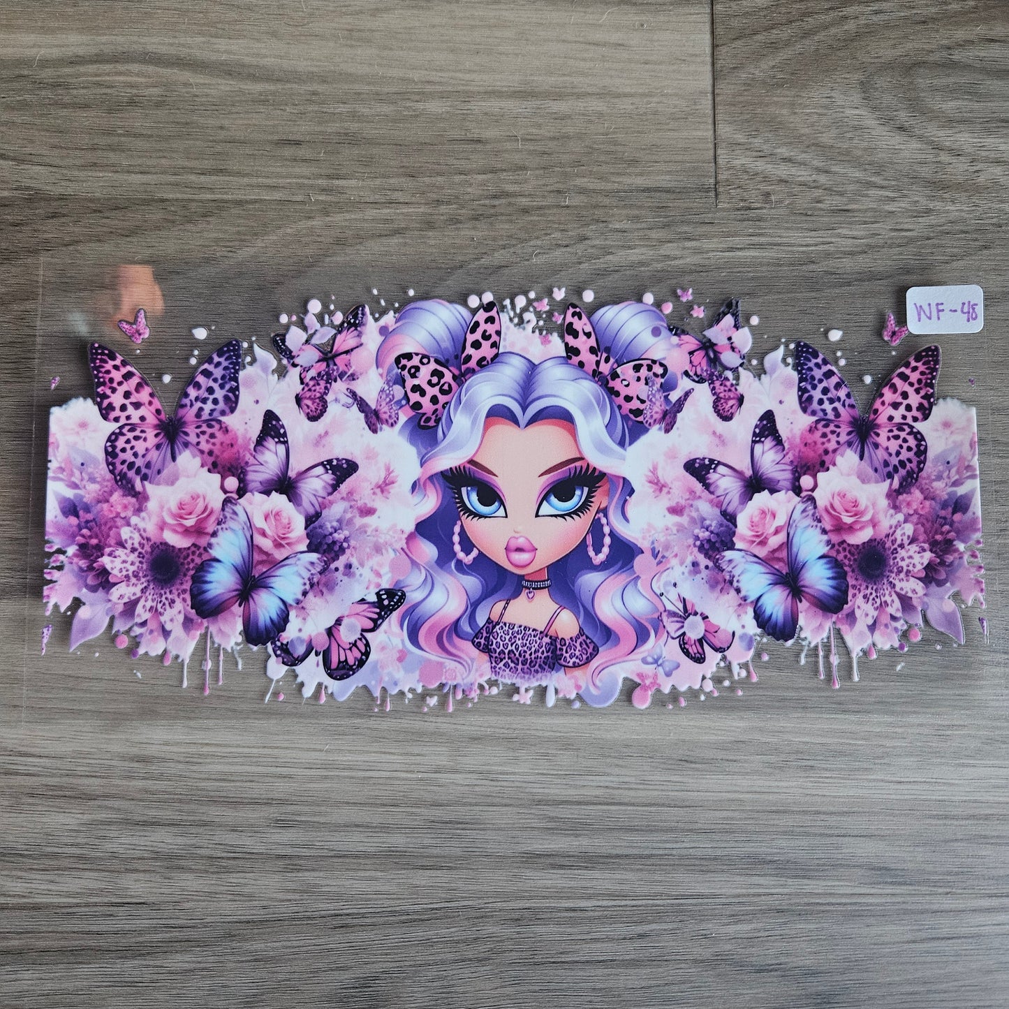 WF-48 Pink and Purple Goddess With Butterfly UVDTF Wrap