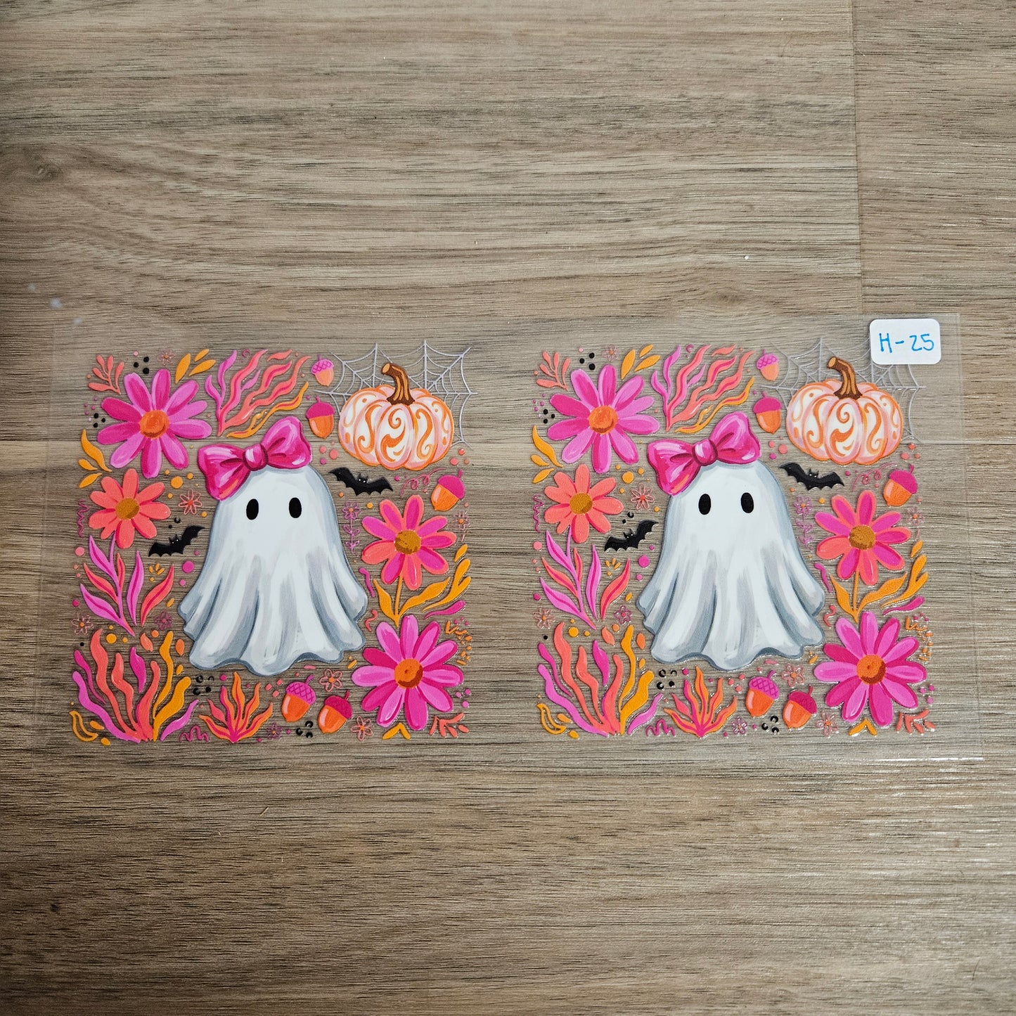 H-25 Pink Bow Ghost Floral Halloween UVDTF Wrap
