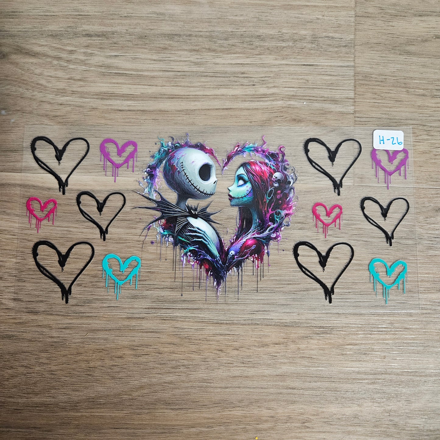 H-26 Spooky Romance Skeleton Duo Drip Heart UVDTF Wrap