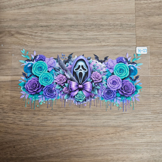 H-27 Screaming Mask Floral Bow Drip UVDTF Wrap