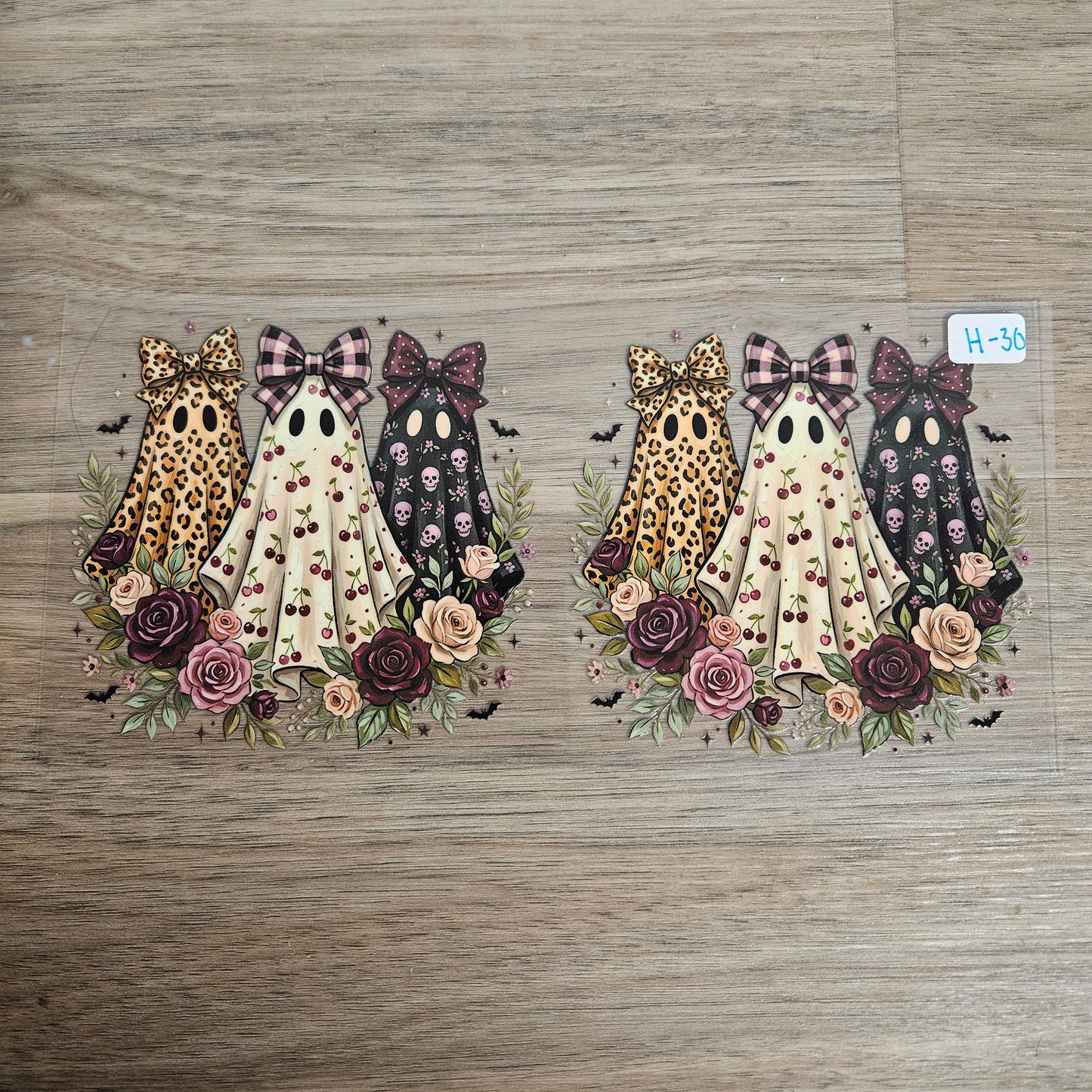 H-30 Leopard Cherry Skull Trio Ghost Bow Floral UVDTF Wrap