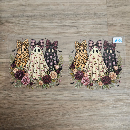H-30 Leopard Cherry Skull Trio Ghost Bow Floral UVDTF Wrap