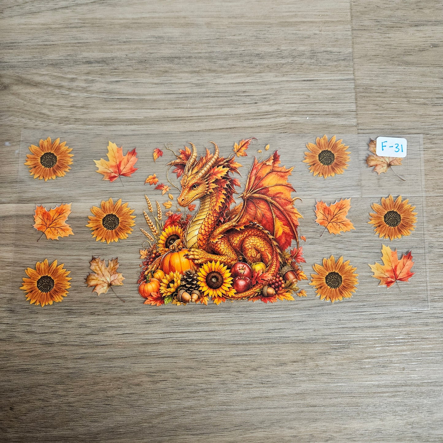 F-31 Autumn Harvest Dragon Sunflower UVDTF Wrap