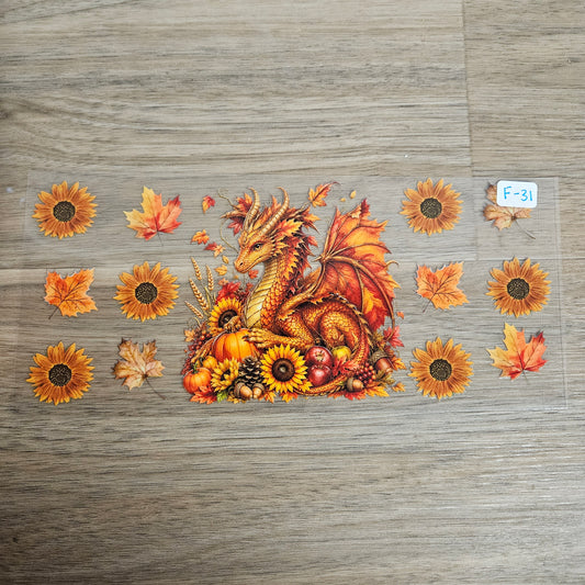 F-31 Autumn Harvest Dragon Sunflower UVDTF Wrap