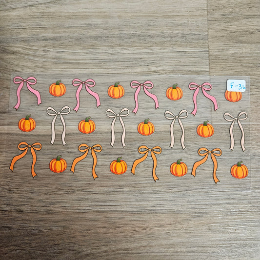 F-36 Pumpkin & Bow Trio Fall UVDTF Wrap
