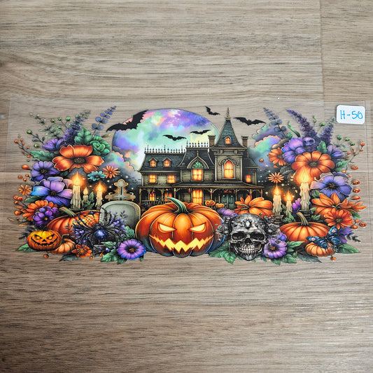 H-50 Haunted Mansion Moonrise Floral Skull UVDTF Wrap