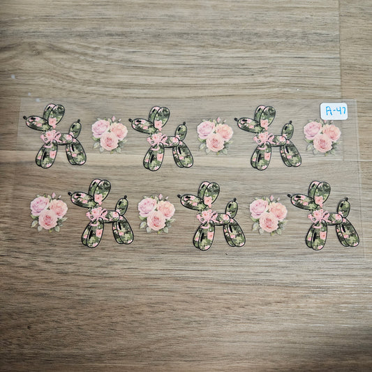 WF-47 Floral Camo Balloon Dog Pink Rose UVDTF Wrap