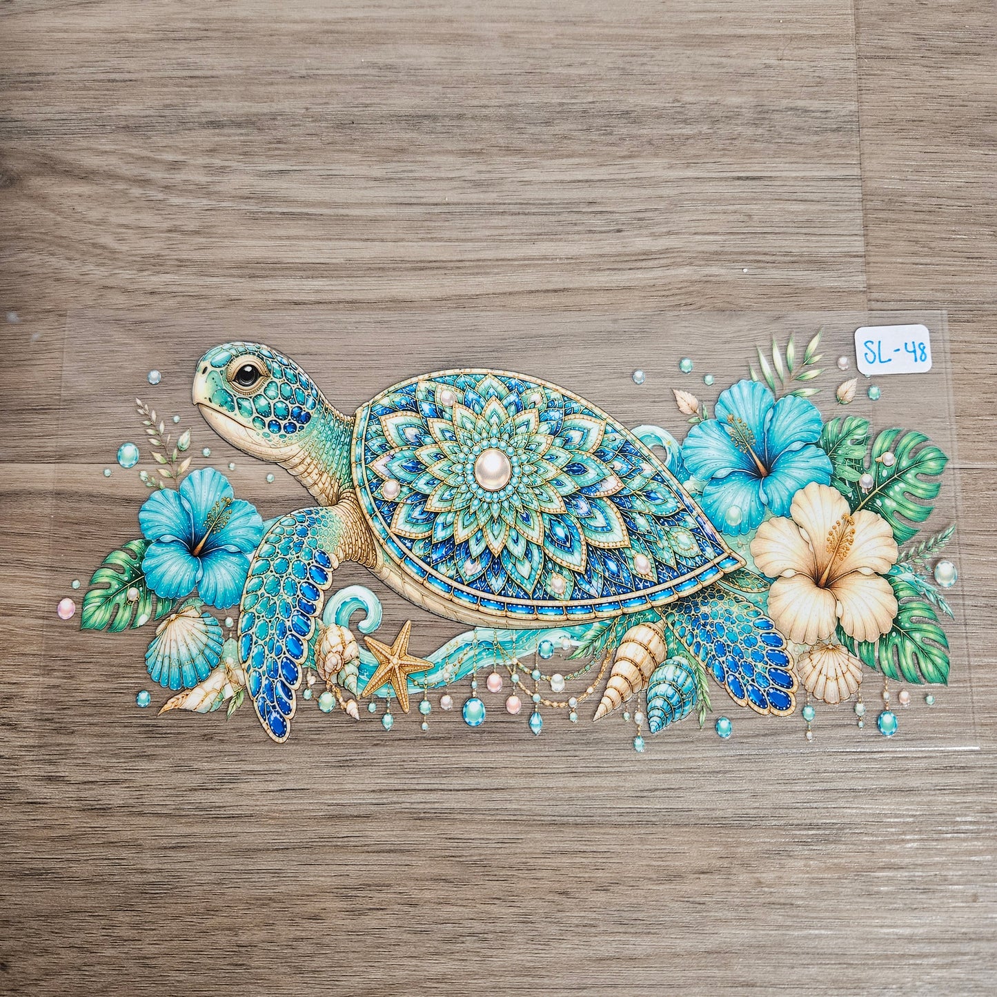 SL-48 Mandala Sea Turtle Hibiscus Pearl Ocean UVDTF Wrap