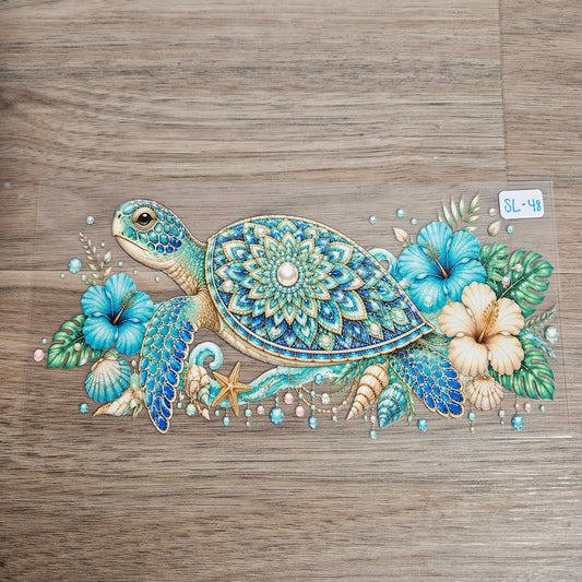SL-48 Mandala Sea Turtle Hibiscus Pearl Ocean UVDTF Wrap