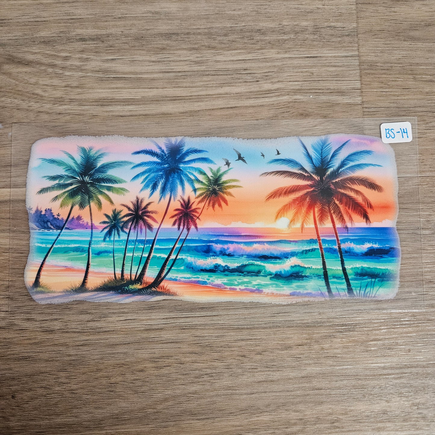 BS-14 Tropical Palm Tree Sunset Ocean Waves UVDTF Wrap