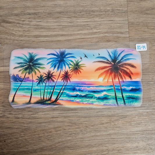 BS-14 Tropical Palm Tree Sunset Ocean Waves UVDTF Wrap