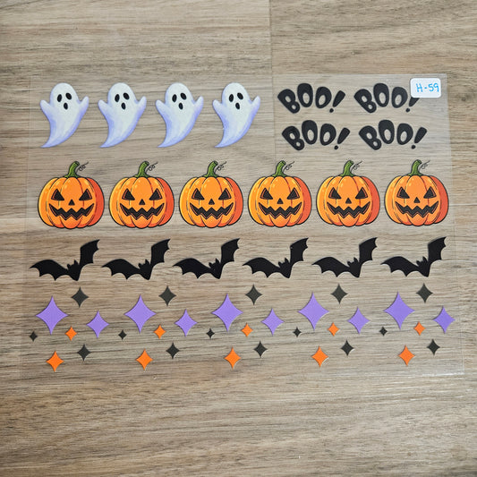 H-59 Boo Ghost Jack-o-Lantern Bat Sparkle Halloween Element Sheet